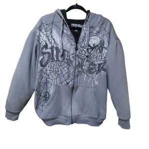 Sinister Black Hoodie Jacket Coat with Spider Web Design Size‎ Large